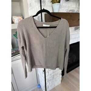 One Grey Day Women's Heather Gray Blakely Cashmere V Neck Sweater Size S